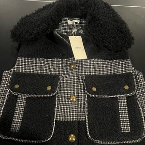 böhme Black & White Houndstooth Sherpa-Trim Vest